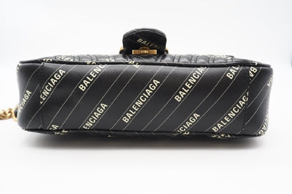 BALENCIAGA 443497 Leather GG Marmont Quilted Hacker Shoulder Bag in Black