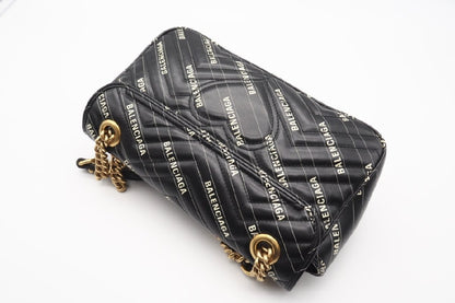 BALENCIAGA 443497 Leather GG Marmont Quilted Hacker Shoulder Bag in Black