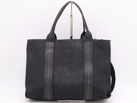 HERMES Caravan Horizontal MM 2WAY Canvas Black Tote Bag