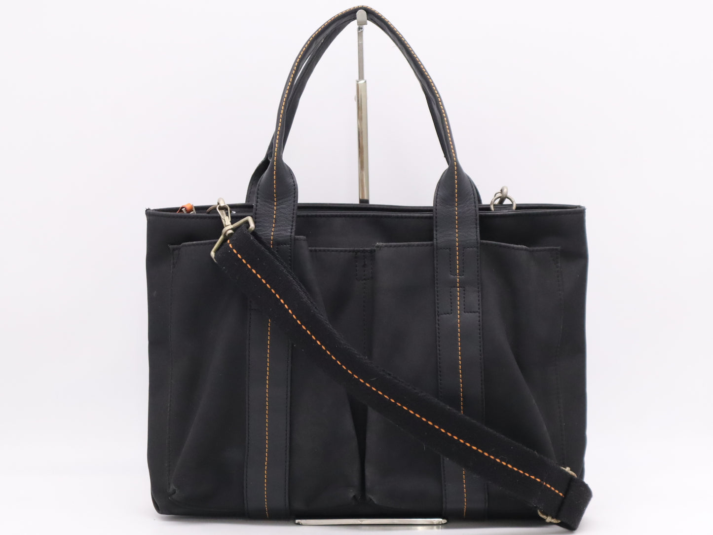 HERMES Caravan Horizontal MM 2WAY Canvas Black Tote Bag