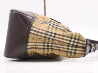 BURBERRY Leather Nova Check Shoulder Bag, Brown, with Charm