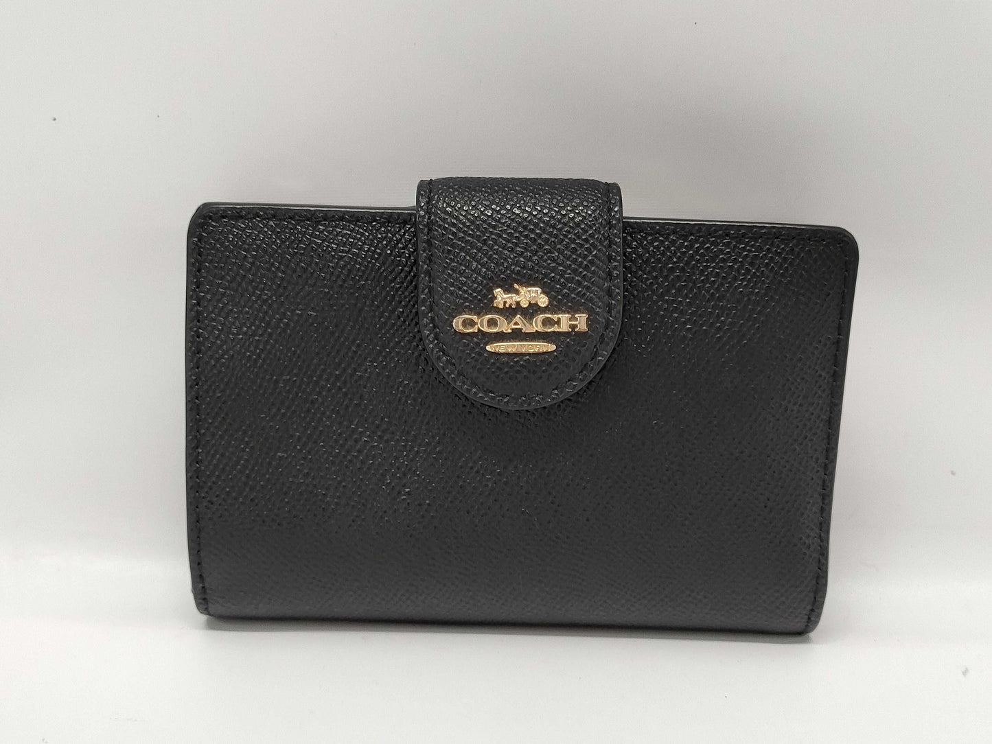 COACH Leather Compact Wallet Black