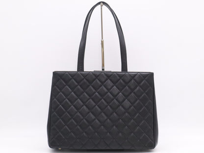 CHANEL Caviar Skin Coco Mark Matelasse Business Affinity Black Tote Bag with GD Hardware, Dust Bag, Card Holder, and Sticker, 23427878