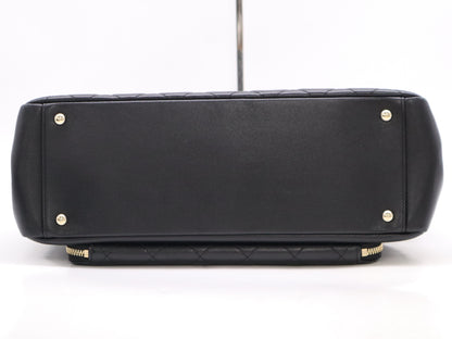 CHANEL Caviar Skin Coco Mark Matelasse Business Affinity Black Tote Bag with GD Hardware, Dust Bag, Card Holder, and Sticker, 23427878