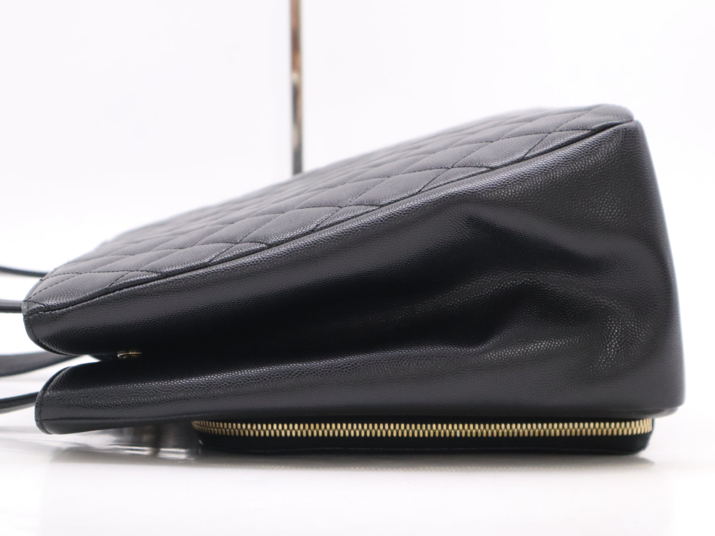 CHANEL Caviar Skin Coco Mark Matelasse Business Affinity Black Tote Bag with GD Hardware, Dust Bag, Card Holder, and Sticker, 23427878