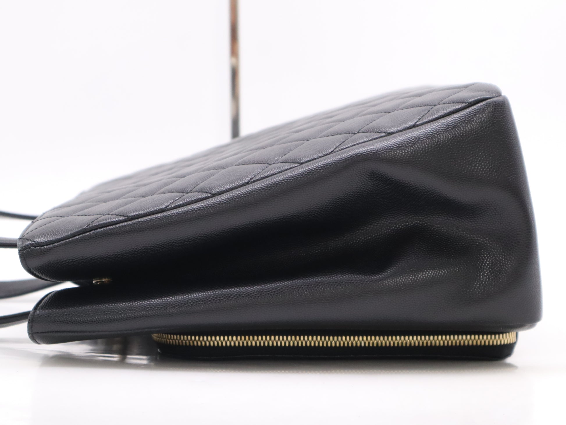 CHANEL Caviar Skin Coco Mark Matelasse Business Affinity Black Tote Bag with GD Hardware, Dust Bag, Card Holder, and Sticker, 23427878