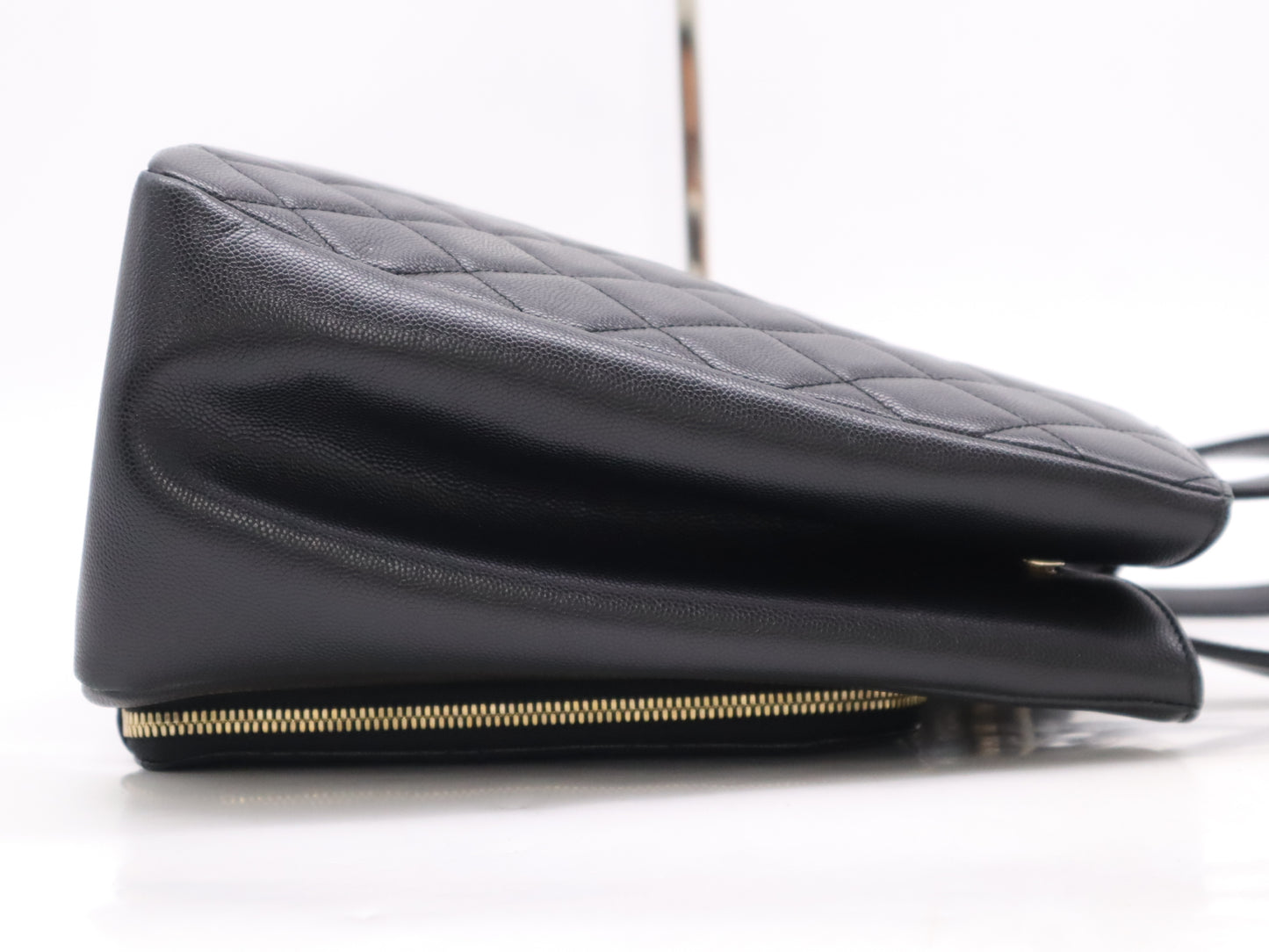 CHANEL Caviar Skin Coco Mark Matelasse Business Affinity Black Tote Bag with GD Hardware, Dust Bag, Card Holder, and Sticker, 23427878