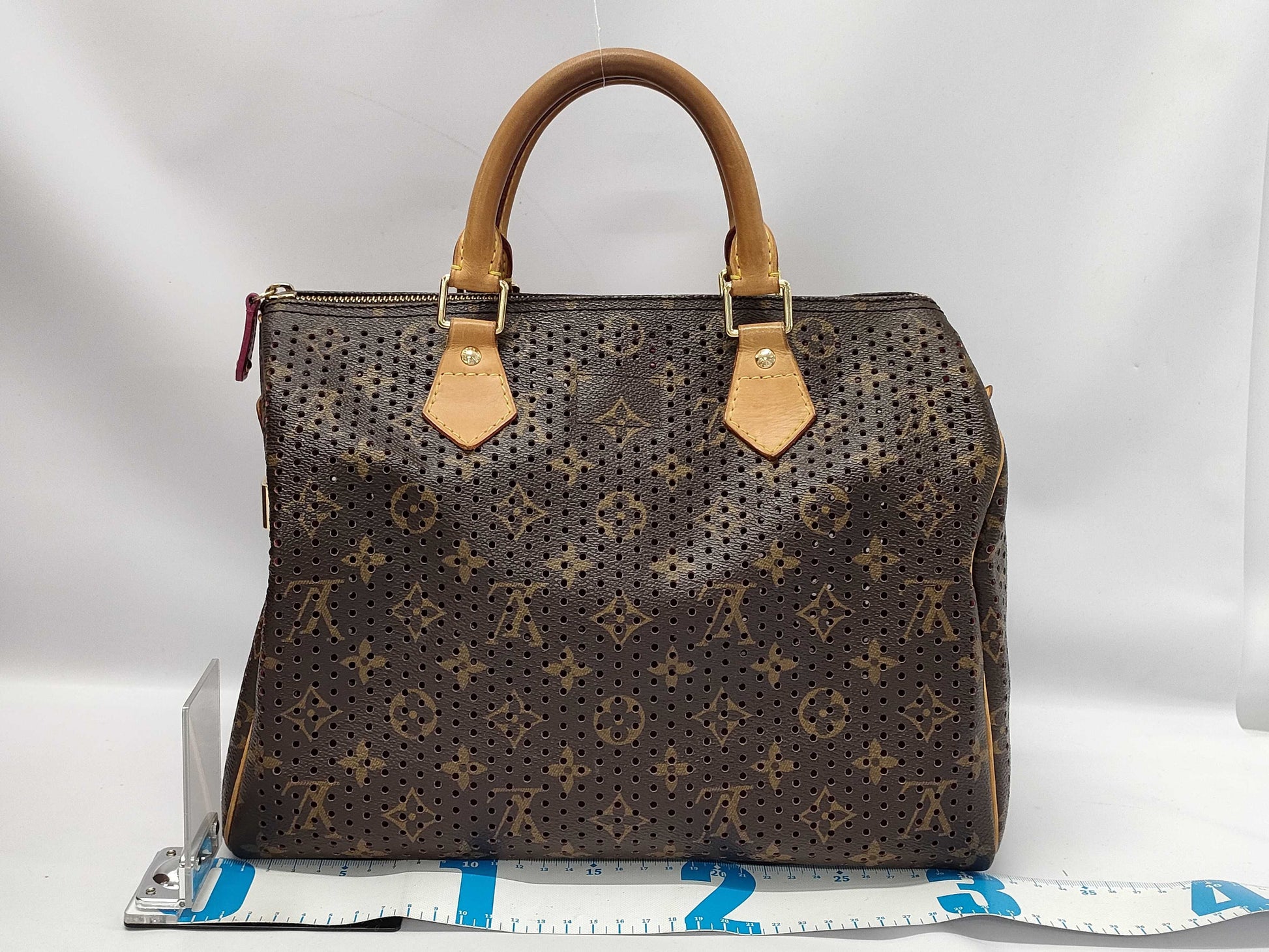 LOUIS VUITTON M95180 Monogram Perforated Speedy 30 Fuchsia Handbag with Box and Dust Bag