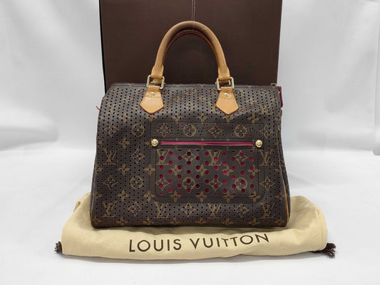 LOUIS VUITTON M95180 Monogram Perforated Speedy 30 Fuchsia Handbag with Box and Dust Bag