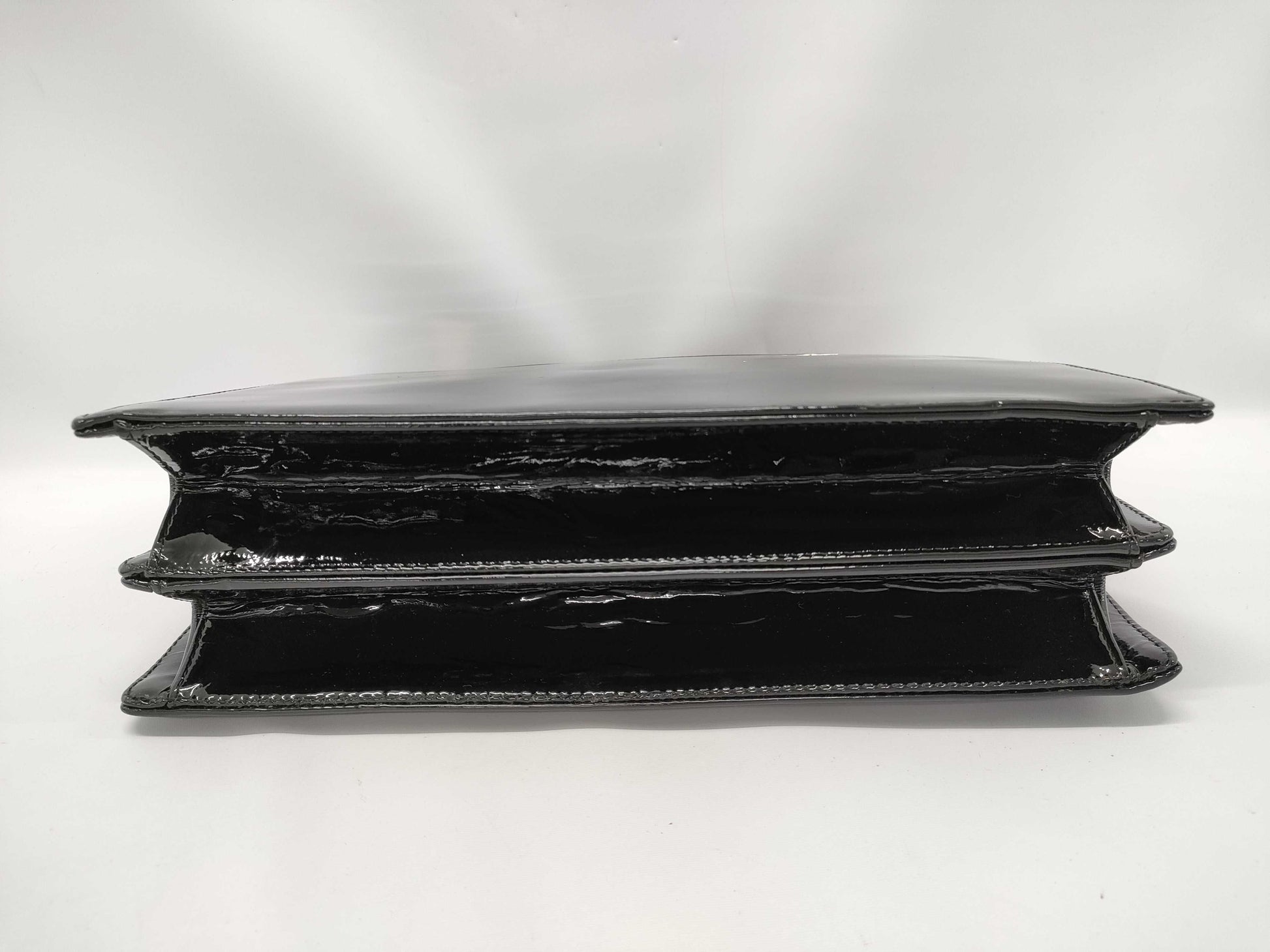 YOSHIE INABA Patent Leather 2-Way Handbag in Black with Key, Strap, and Cloche