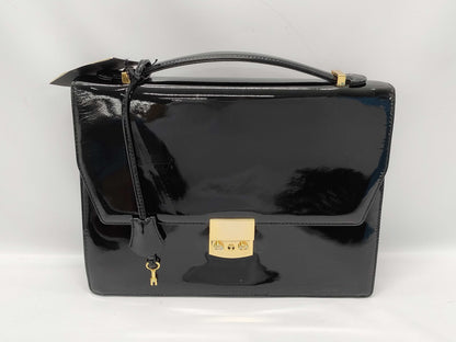 YOSHIE INABA Patent Leather 2-Way Handbag in Black with Key, Strap, and Cloche