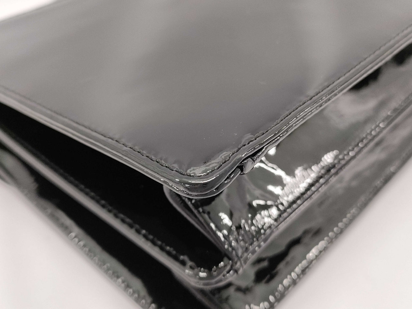 YOSHIE INABA Patent Leather 2-Way Handbag in Black with Key, Strap, and Cloche