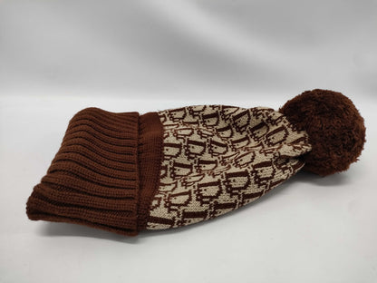 Dior Trotter Knit Cap with Pom-Pom, Brown Other Apparel