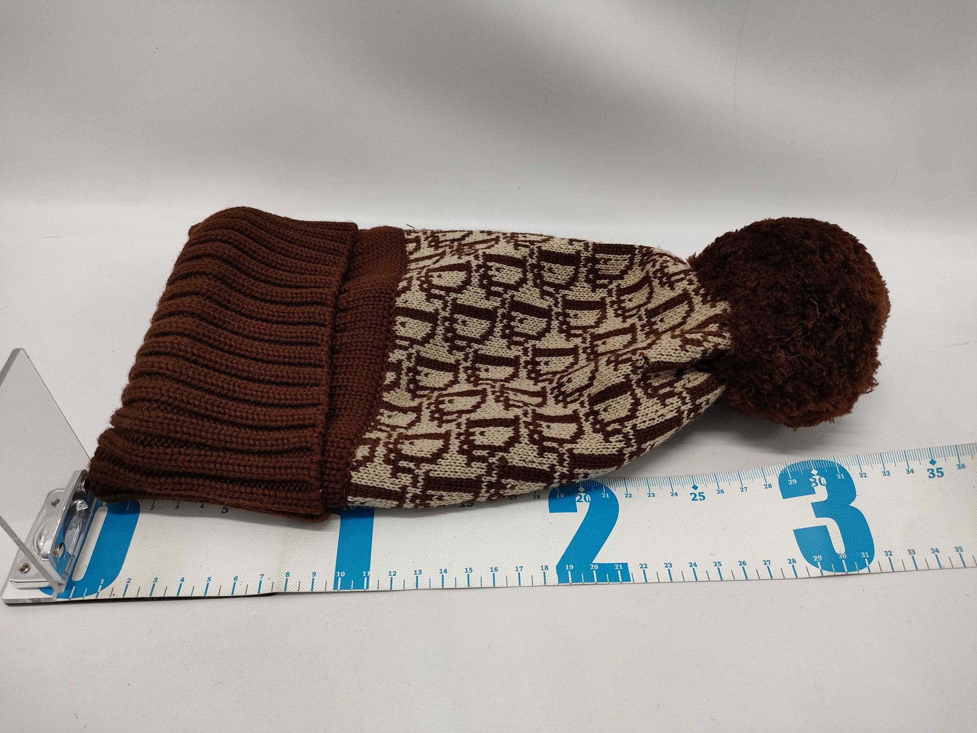 Dior Trotter Knit Cap with Pom-Pom, Brown Other Apparel