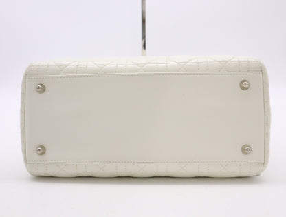 Dior Lady Dior Leather Medium Handbag White with Strap