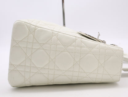 Dior Lady Dior Leather Medium Handbag White with Strap