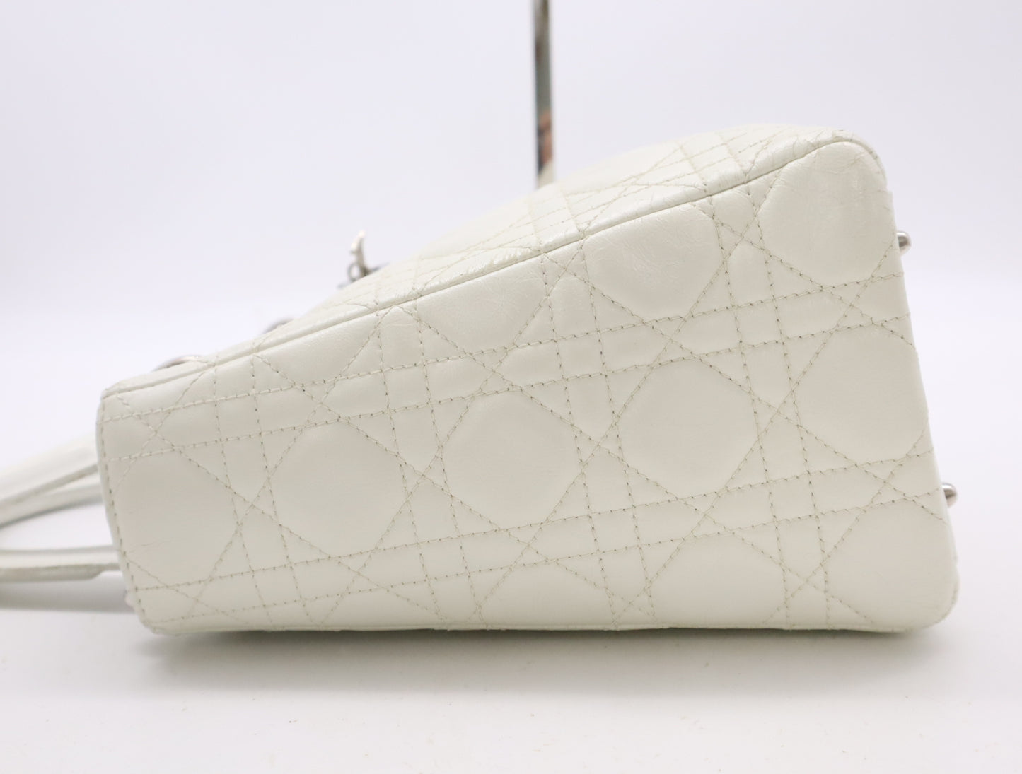 Dior Lady Dior Leather Medium Handbag White with Strap