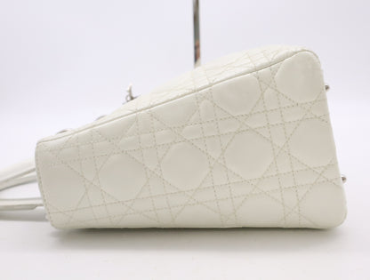 Dior Lady Dior Leather Medium Handbag White with Strap