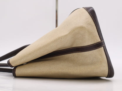 HERMES Toile H x Leather Garden Party Handbag, Beige/Brown, F Stamp, 2002