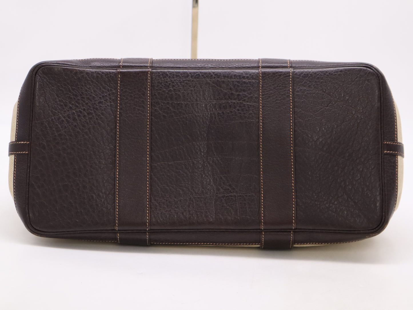 HERMES Toile H x Leather Garden Party Handbag, Beige/Brown, F Stamp, 2002