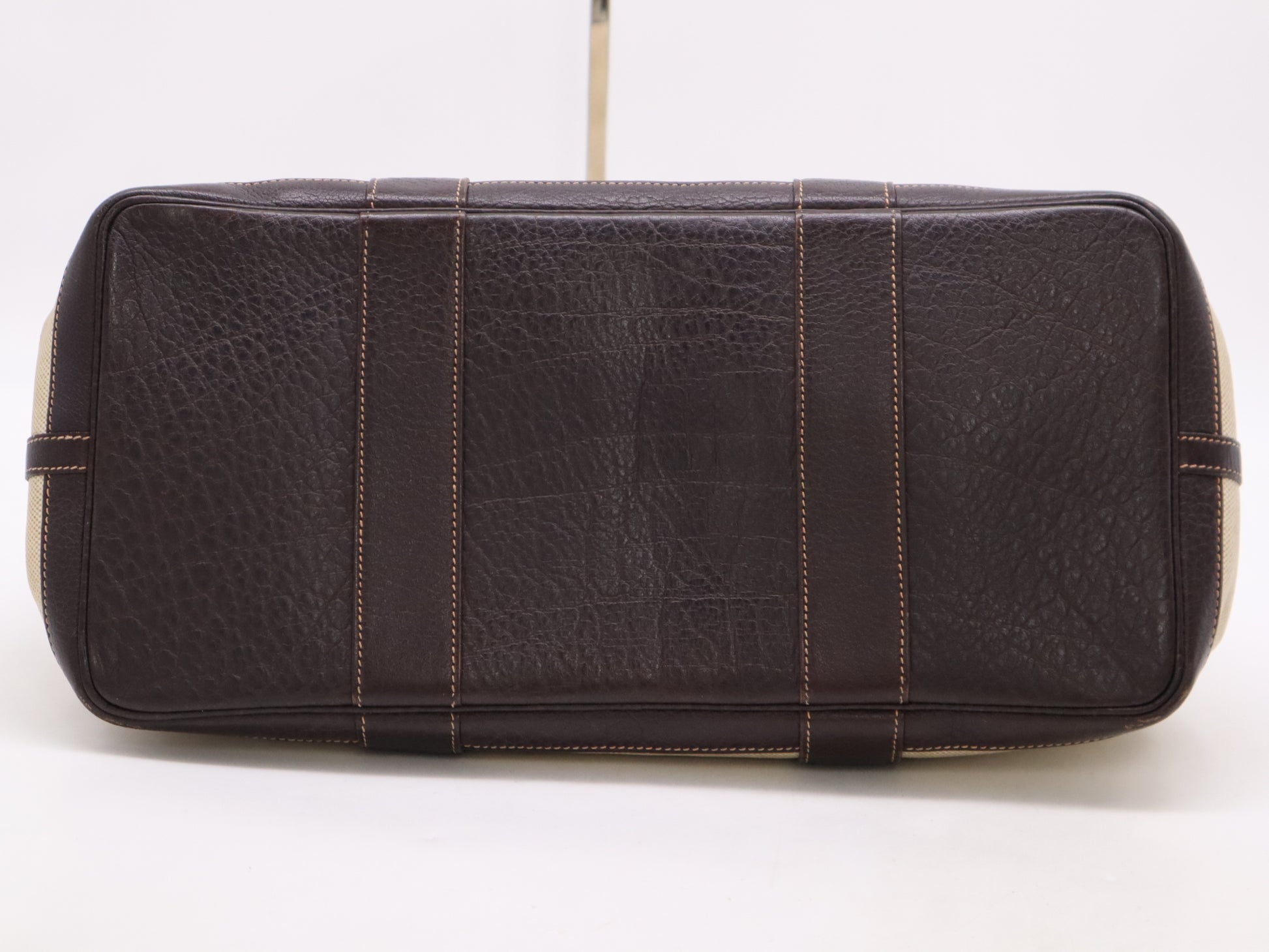 HERMES Toile H x Leather Garden Party Handbag, Beige/Brown, F Stamp, 2002