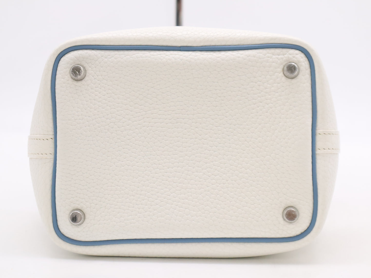 HERMES Taurillon Picotin 18 PM Eclat White Blue Handbag with Box and Dust Bag