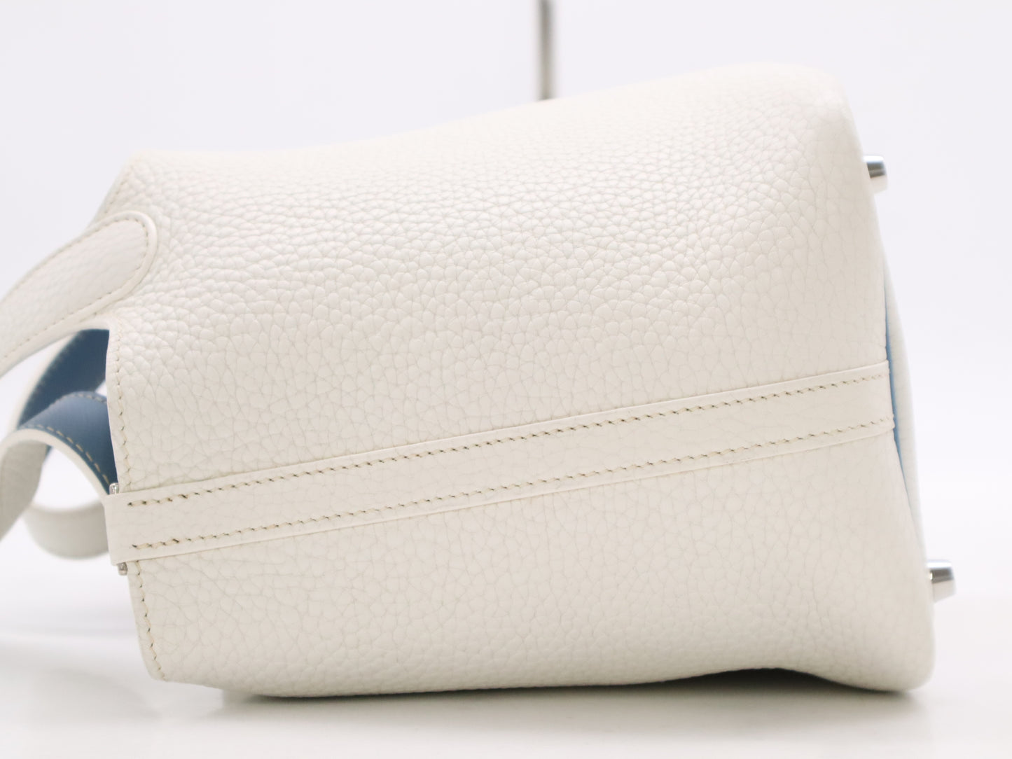 HERMES Taurillon Picotin 18 PM Eclat White Blue Handbag with Box and Dust Bag