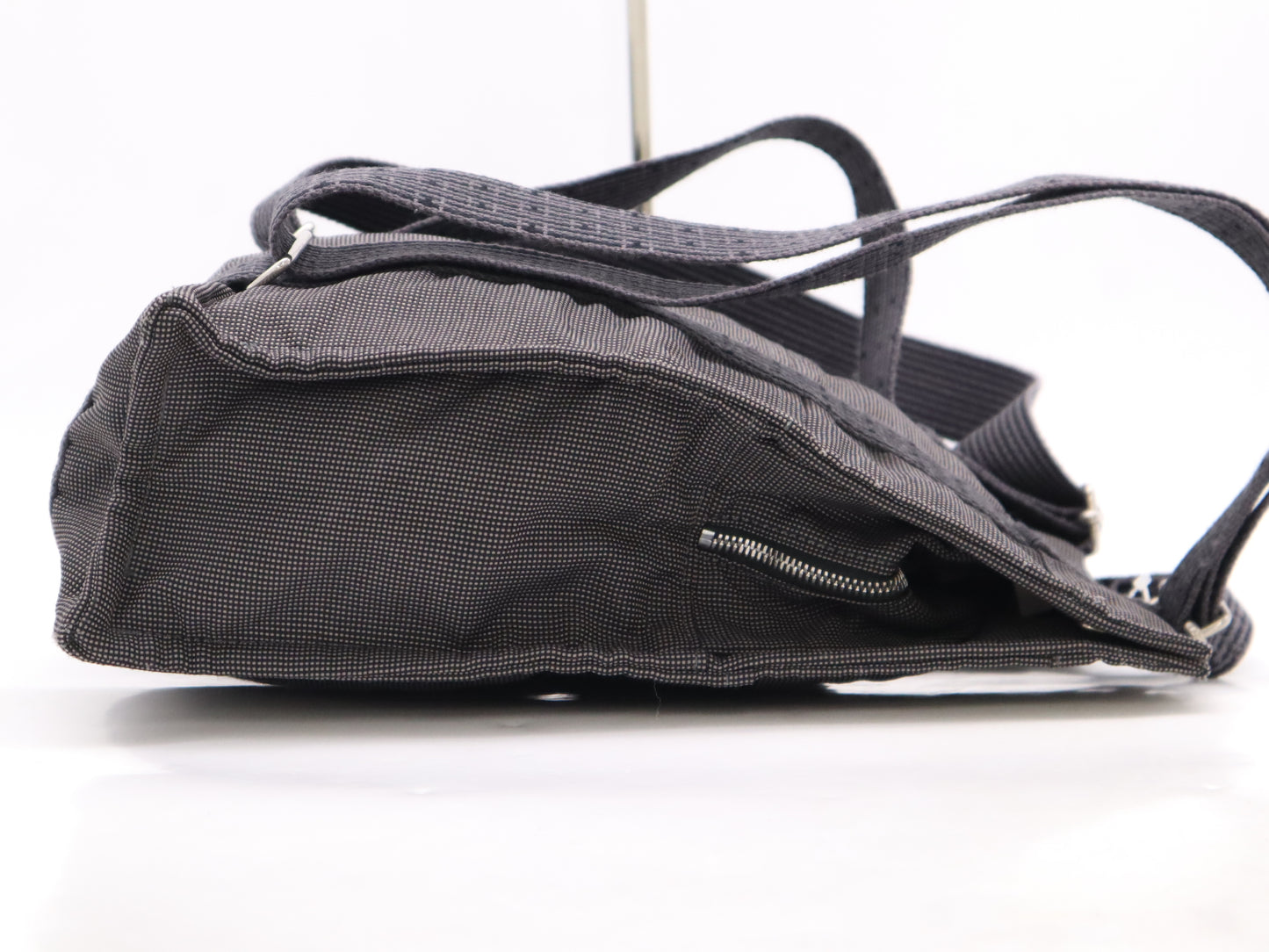 HERMES Air Line Nylon Canvas 〇R Stamp Air Line Ad MM Gray Black Tote Bag