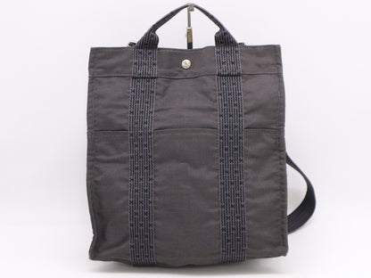 HERMES Air Line Nylon Canvas 〇R Stamp Air Line Ad MM Gray Black Tote Bag