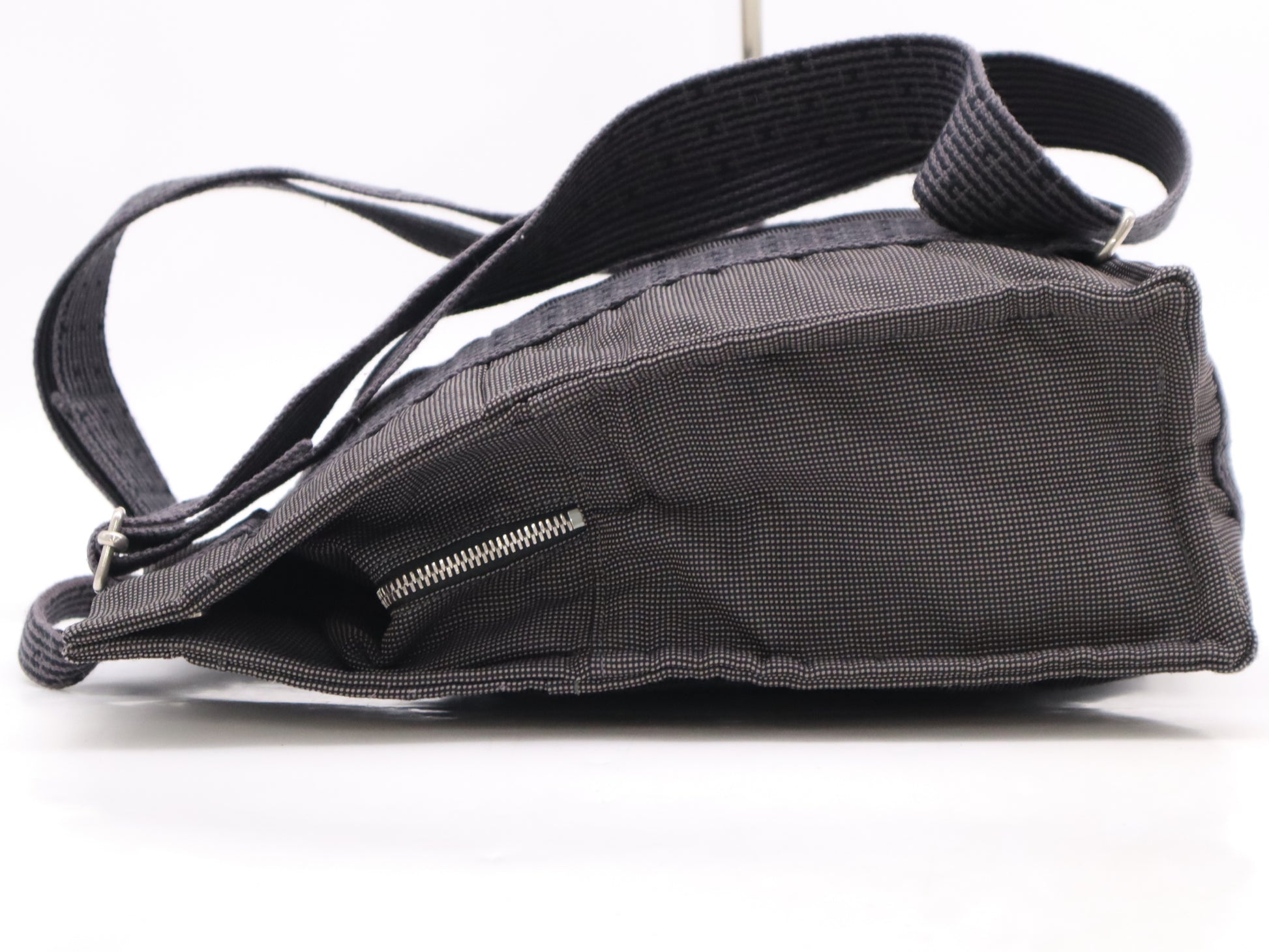 HERMES Air Line Nylon Canvas 〇R Stamp Air Line Ad MM Gray Black Tote Bag