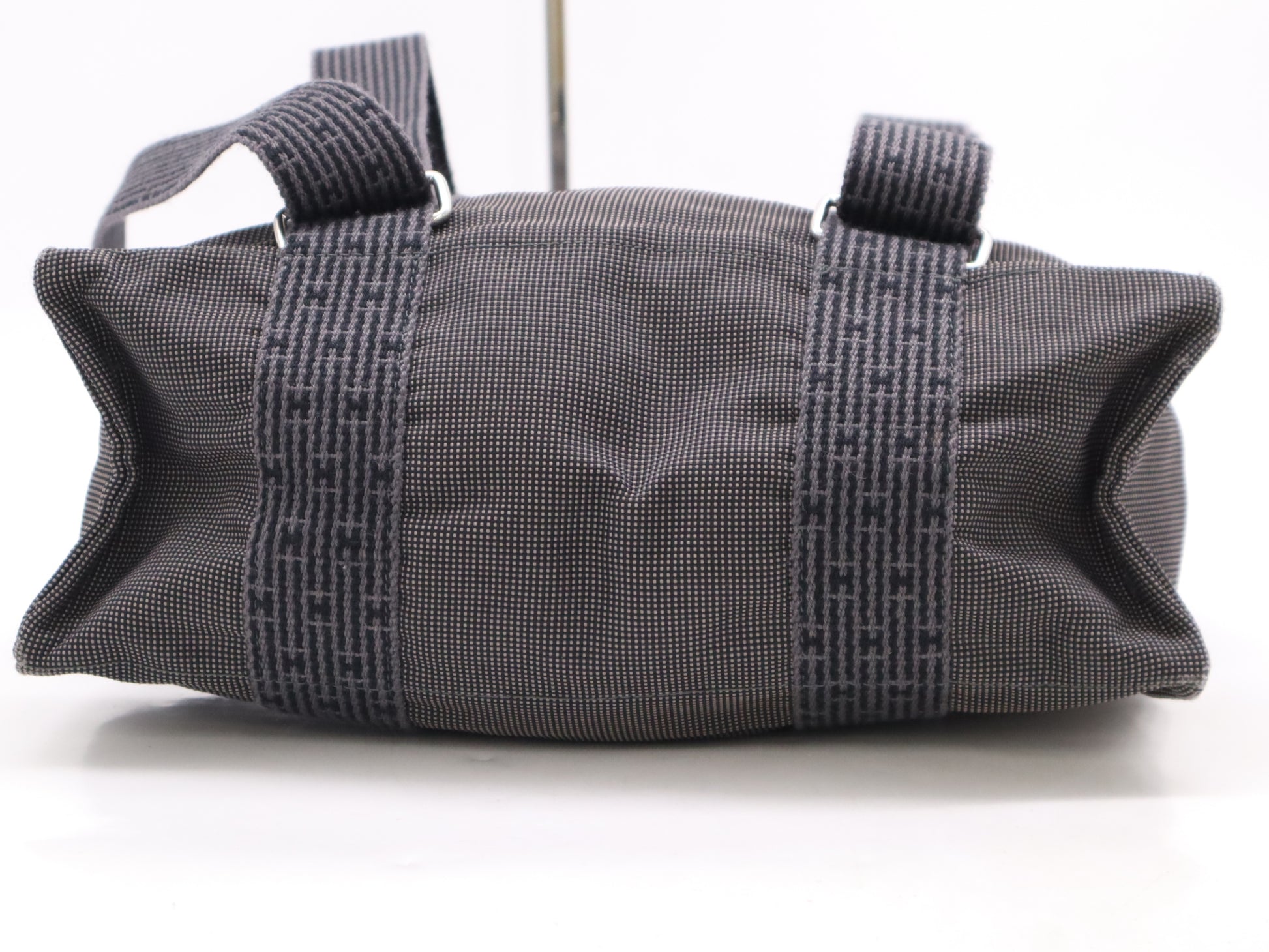 HERMES Air Line Nylon Canvas 〇R Stamp Air Line Ad MM Gray Black Tote Bag