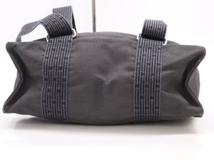 HERMES Air Line Nylon Canvas 〇R Stamp Air Line Ad MM Gray Black Tote Bag