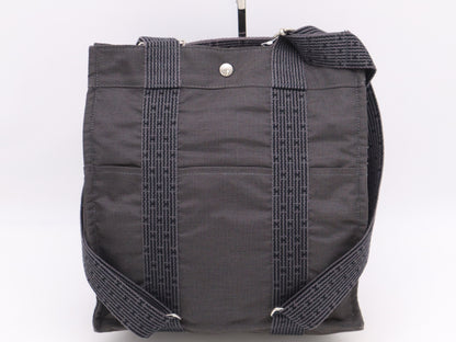 HERMES Air Line Nylon Canvas 〇R Stamp Air Line Ad MM Gray Black Tote Bag