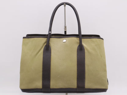 HERMES Toile Officier Negonda P Stamp Garden Party PM Khaki Brown Tote Bag