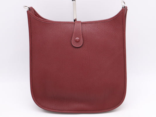 HERMES Evelyn 1PM Bordeaux Shoulder Bag with Silver Hardware, D Stamped, Year 2000, Box and Dust Bag Included