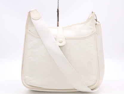HERMES Evelyn Taurillon Clemence K Stamp Evelyn PM II White Shoulder Bag with Shoulder Strap
