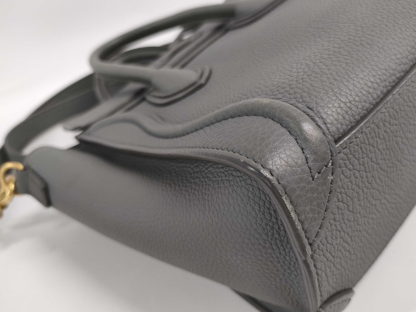 CELINE Leather Luggage Nano Shopper 2-Way Handbag, Gray, with Strap