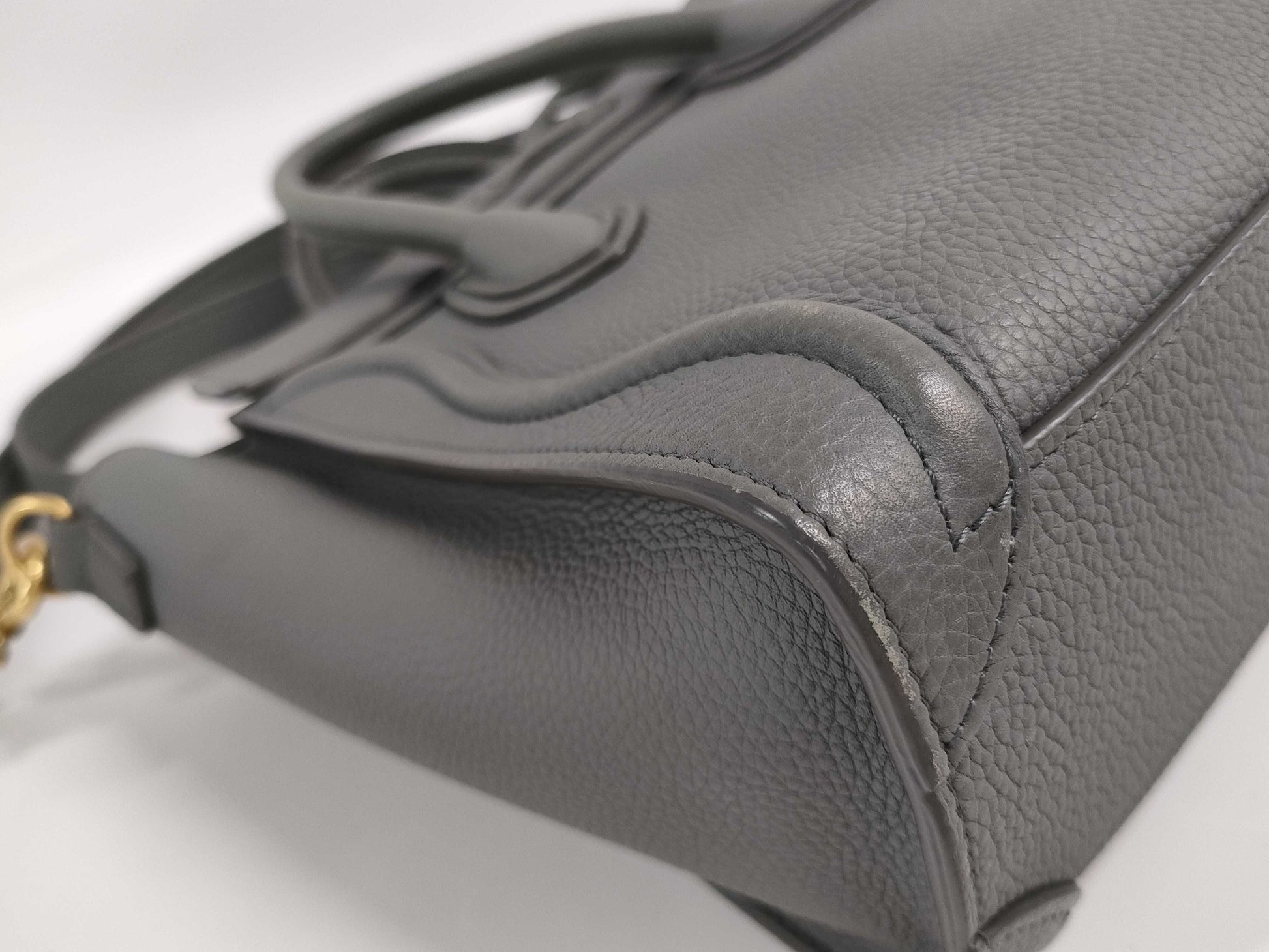 CELINE Leather Luggage Nano Shopper 2-Way Handbag, Gray, with Strap