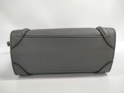 CELINE Leather Luggage Nano Shopper 2-Way Handbag, Gray, with Strap