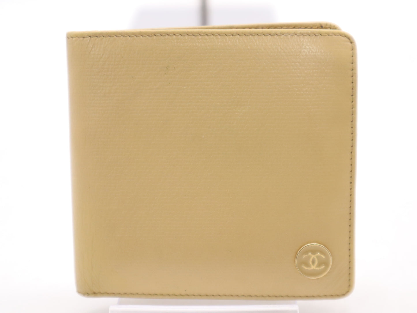 CHANEL A20901 Leather Coco Button Bifold Wallet Beige Seal 10394604 Wallet