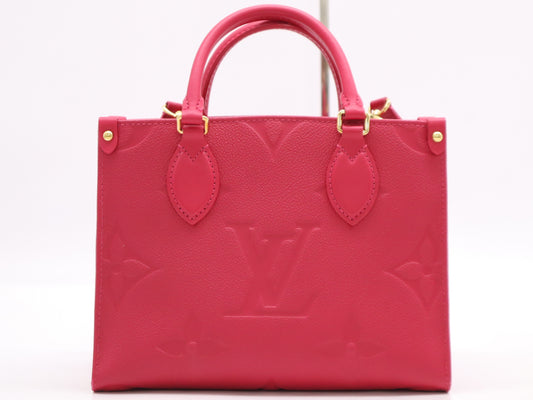 LOUIS VUITTON Monogram Empreinte M45660 Monogram Empreinte Empreinte On-the-Go PM Freesia Handbag with Shoulder Strap, RFID Verified