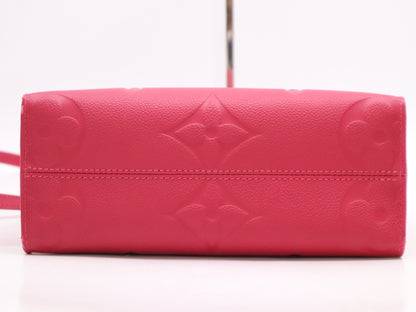 LOUIS VUITTON Monogram Empreinte M45660 Monogram Empreinte Empreinte On-the-Go PM Freesia Handbag with Shoulder Strap, RFID Verified