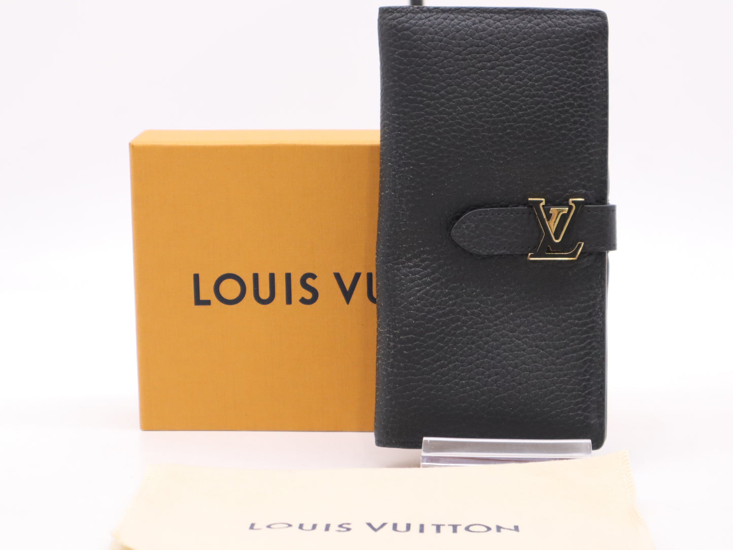 LOUIS VUITTON M81330 Taurillon Leather Vertical Wallet Capucines Black with Dust Bag and Box