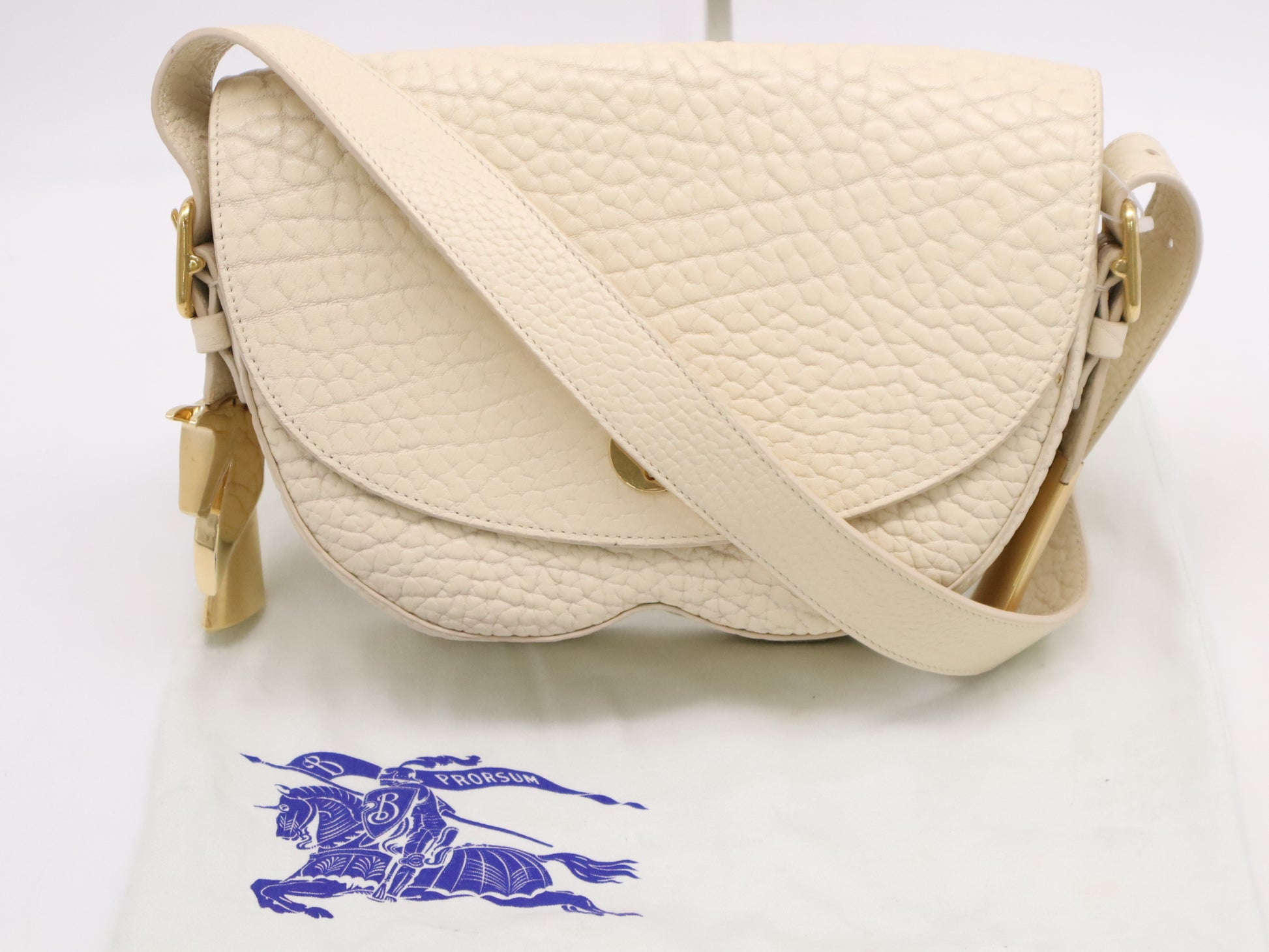 BURBERRY Small Chess Satchel Shoulder Bag in Ivory Leather with Dust Bag