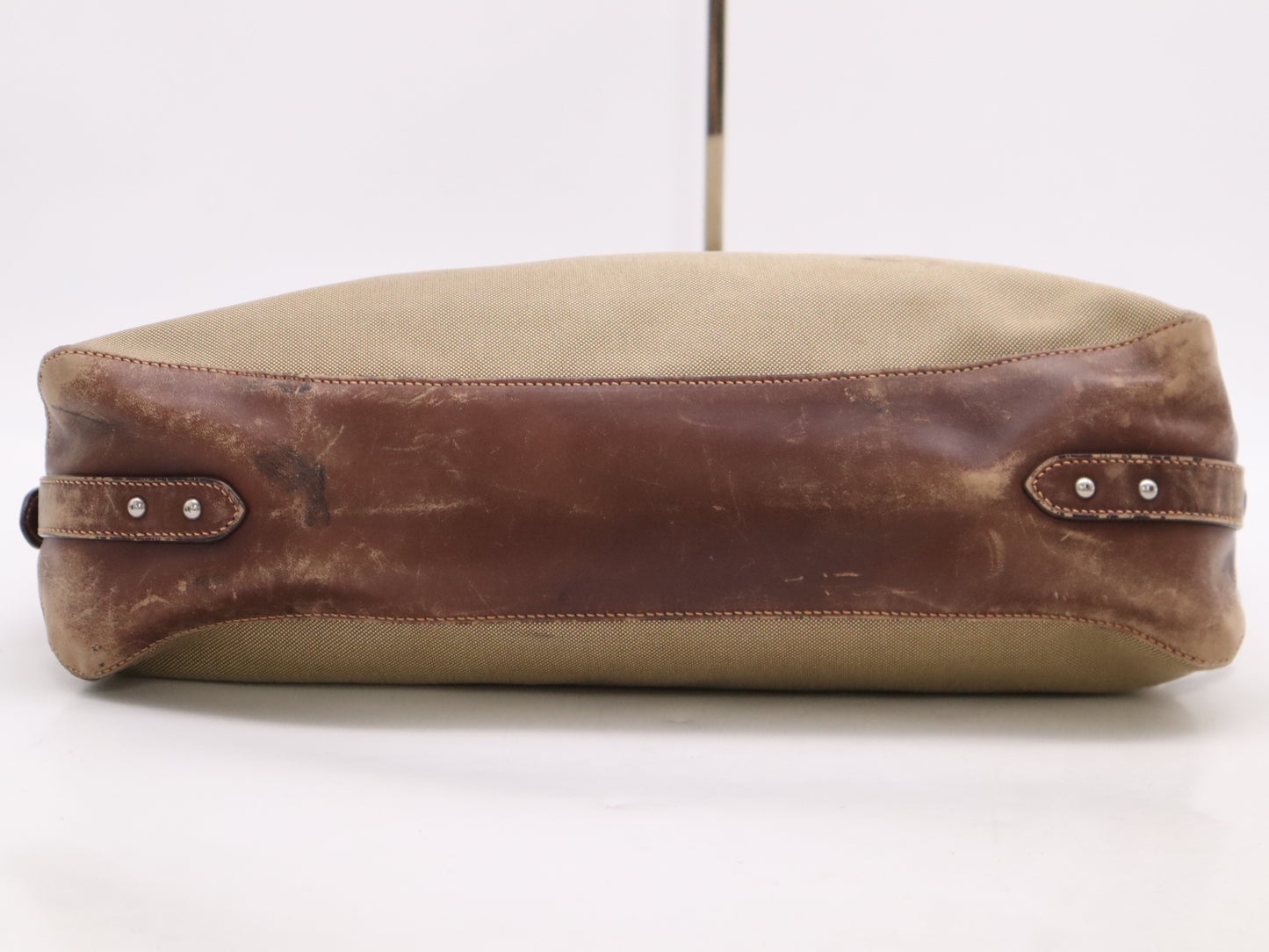 PRADA Jacquard Canvas Shoulder Bag with Leather Khaki and Brown