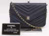 CHANEL Leather V-Stitch Coco Mark Chain Wallet Navy Blue with GD Hardware, Seal, Card Holder 26377920 Shoulder Bag