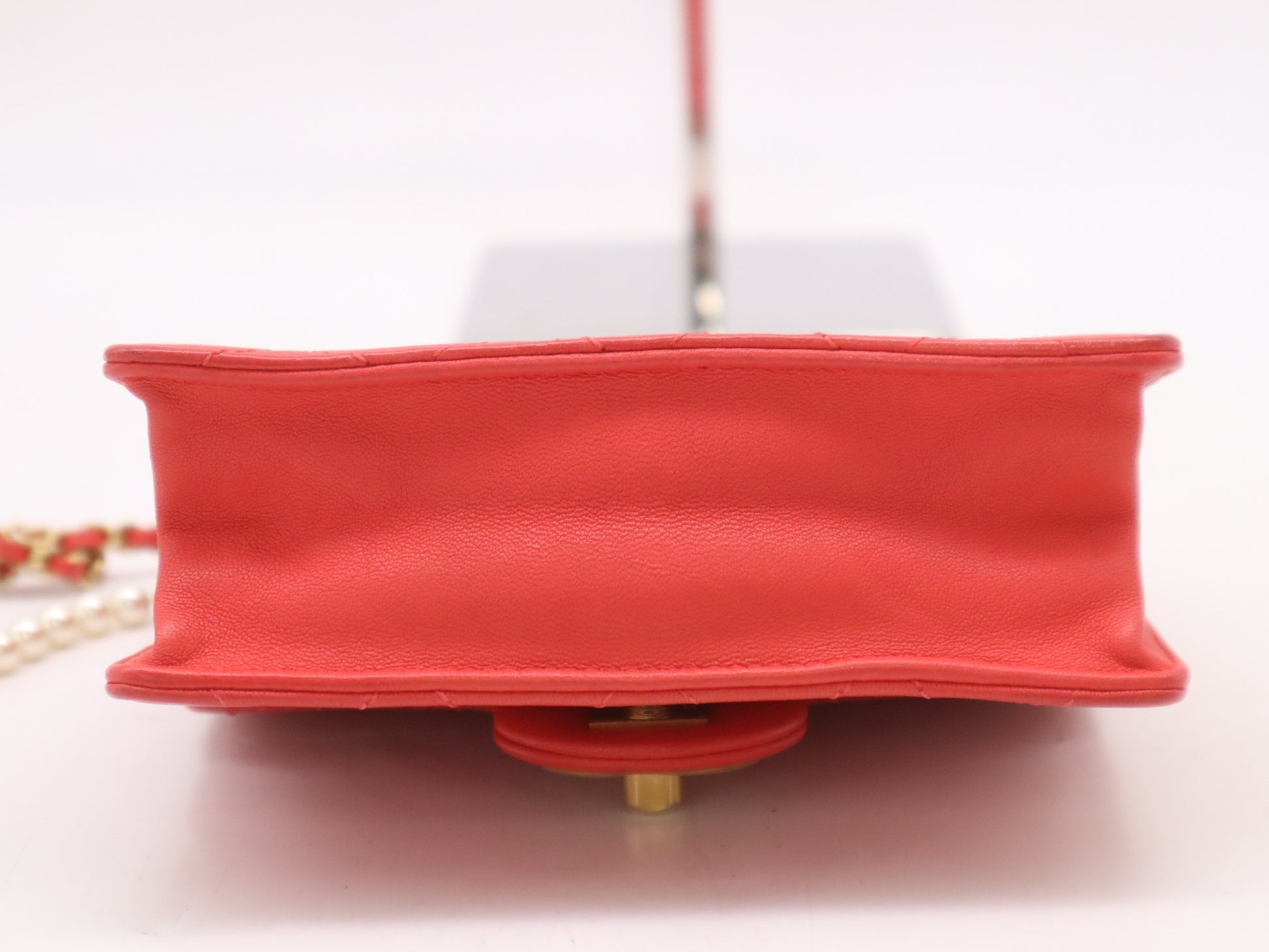 CHANEL Lambskin Matelasse Pearl Chain Shoulder Bag in Red with GD Hardware, Seal, and Card Included, 27686544