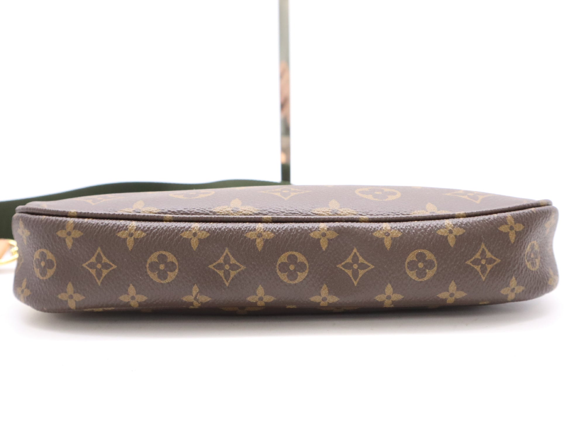 LOUIS VUITTON Monogram M44813 Monogram Multi Pochette Accessoires Khaki with Chain Strap, Shoulder Strap, Dust Bag, and Box. RFID Compatible.