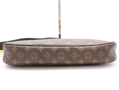 LOUIS VUITTON Monogram M44813 Monogram Multi Pochette Accessoires Khaki with Chain Strap, Shoulder Strap, Dust Bag, and Box. RFID Compatible.