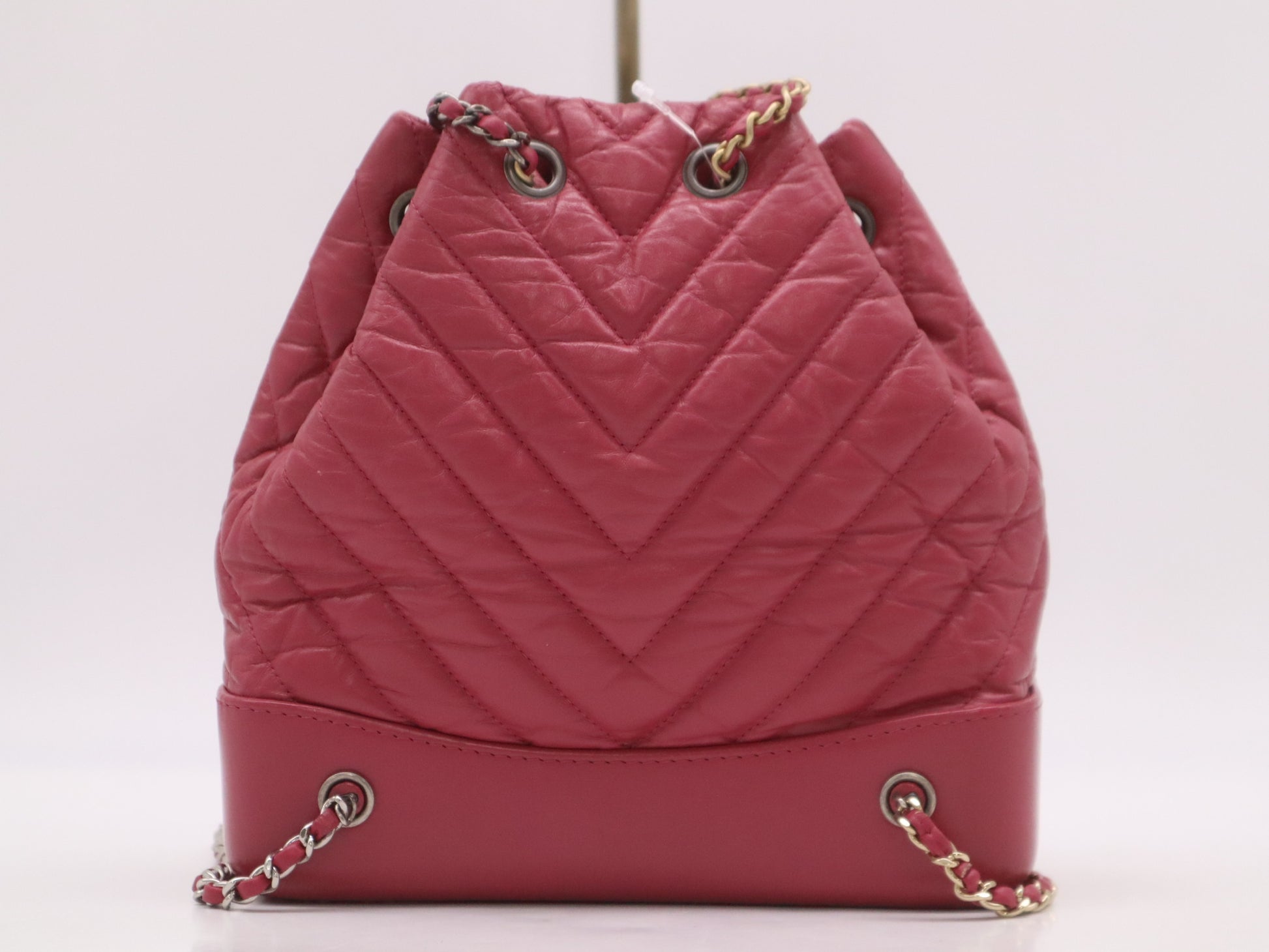 CHANEL Leather Gabrielle de Chanel Small Backpack with GD Hardware, Drawstring Backpack, Pink, Seal, 26254201, Handbag